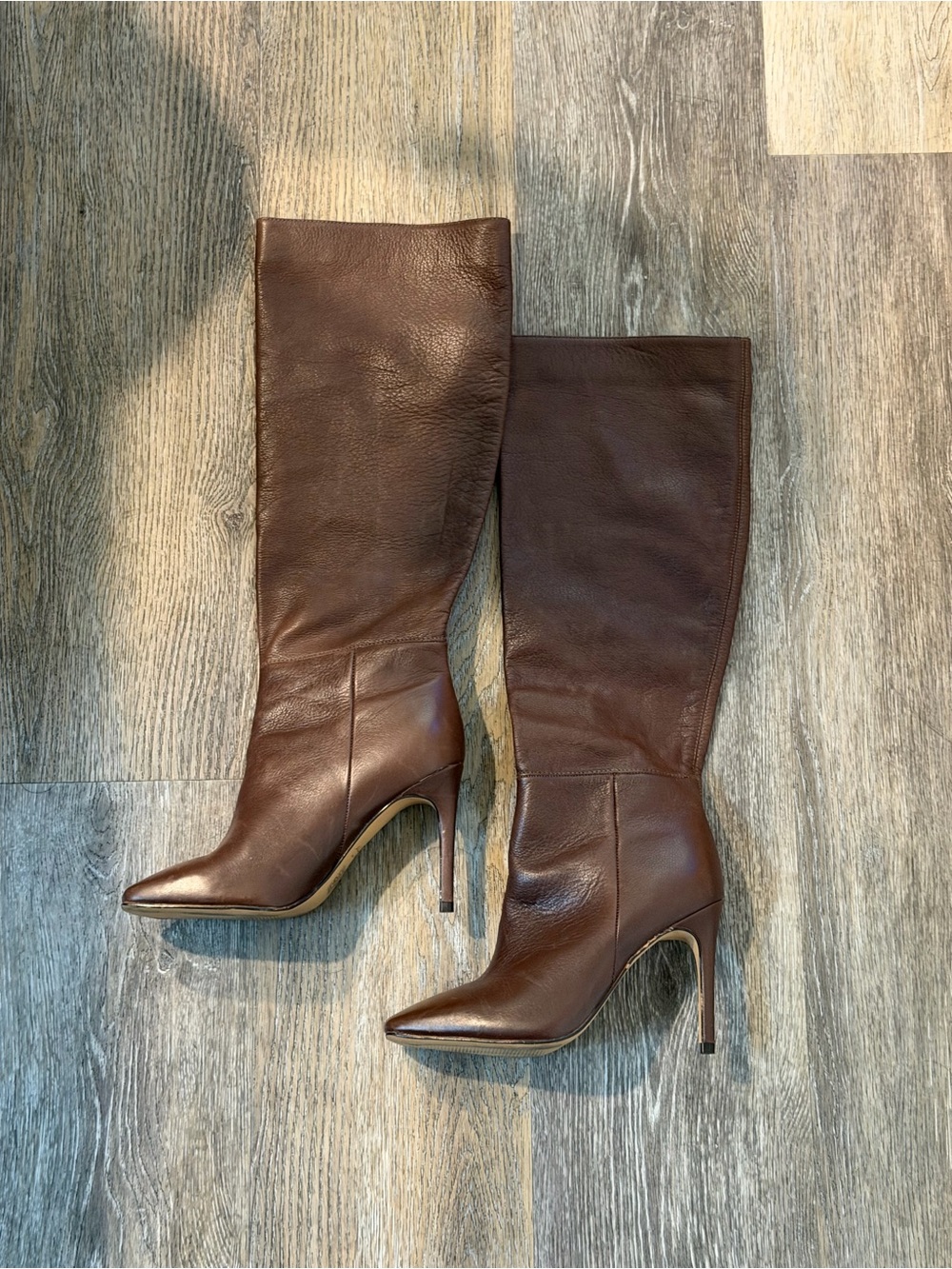Aldo Women's Brown Leather Knee-High Stiletto Boots square toe